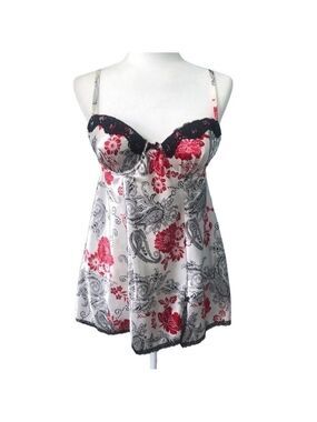 George Floral Lingerie Chemise Black Red White Molded Cups Size Medium